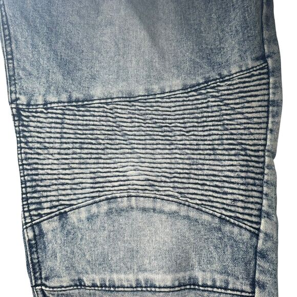 Encrypted Blue Acid Wash Moto Ribbed Distressed Jeans Men's Size 44 Streetwear - Picture 3 of 5